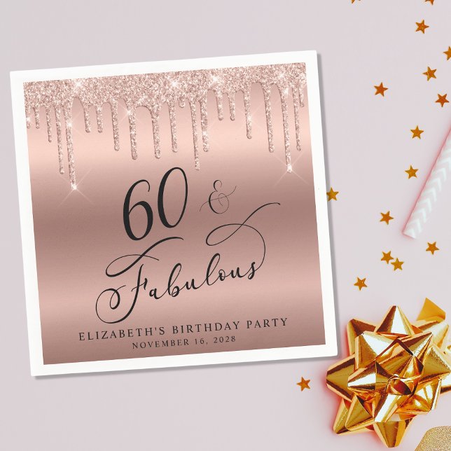 Rose Gold Glitter 60th Birthday Party Napkin (Creator Uploaded)