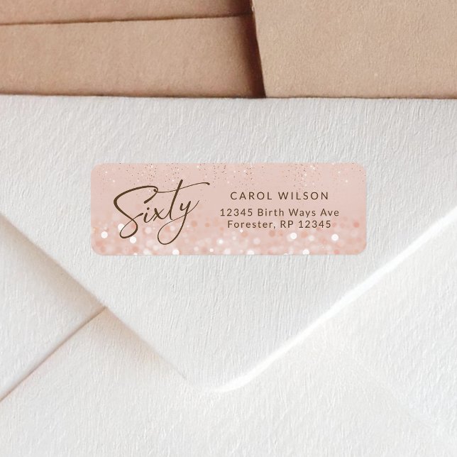 Rose Gold Glitter 60th Birthday Return Address Label (Rose Gold Glitter 60th Birthday Return Address Label)