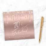 Rose Gold Glitter 70th Birthday Party Guest Book<br><div class="desc">Elegant guest book for her 70th birthday party featuring "70 & Fabulous" in a chic white script and rose gold faux glitter. Personalise with her name and the party date.</div>