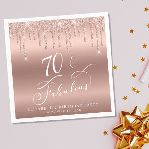 Rose Gold Glitter 70th Birthday Party Napkin