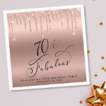 Rose Gold Glitter 70th Birthday Party Napkin<br><div class="desc">Elegant and chic personalised 70th birthday party napkins featuring "70 & Fabulous" written in a pretty script against a rose gold background,  with rose gold faux glitter dripping from the top. You can personalise with her name and date of the party.</div>