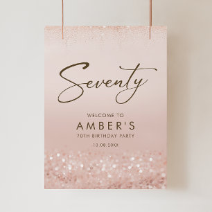 Rose Gold Glitter 70th Birthday Party Poster