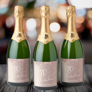 Rose Gold Glitter 70th Birthday Party Sparkling Wine Label