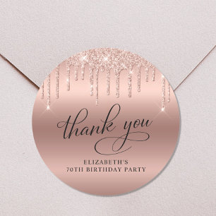 Rose Gold Glitter 70th Birthday Party Thank You Classic Round Sticker