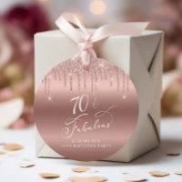 Rose Gold Glitter 70th Birthday Party Thank You