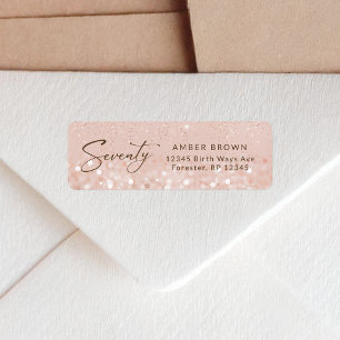 Rose Gold Glitter 70th Birthday Return Address Label