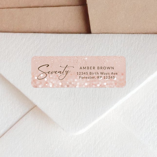 Rose Gold Glitter 70th Birthday Return Address Label (Rose Gold Glitter 70th Birthday Return Address Label)