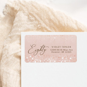 Rose Gold Glitter 80th Birthday Address Label