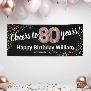 Rose Gold Glitter 80th Birthday Banner