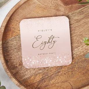 Rose Gold Glitter 80th Birthday Party Square Paper Coaster