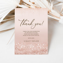 Rose Gold Glitter 80th Birthday Thank You Card