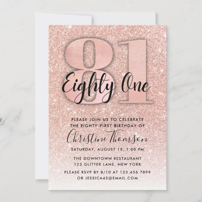 Rose Gold Glitter 81st Birthday Invitation (Front)