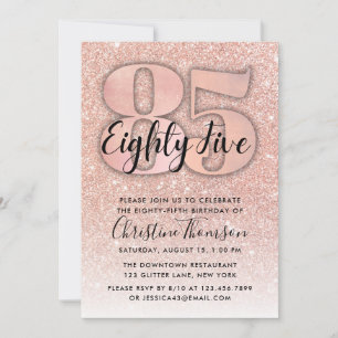 Rose Gold Glitter 85th Birthday Invitation