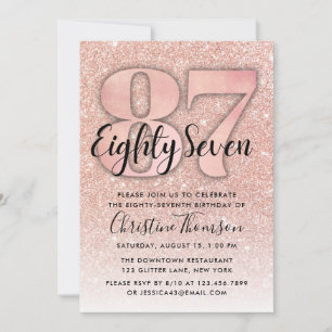 Rose Gold Glitter 87th Birthday Invitation