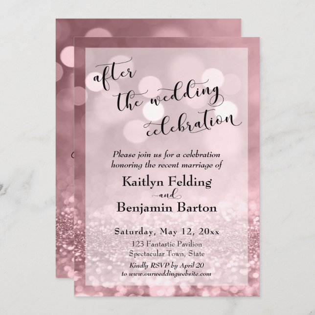 Rose Gold Glitter After the Wedding Celebration Invitation (Front/Back)