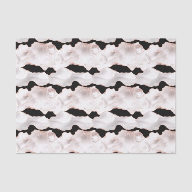 Rose Gold Glitter Agate Black White Swirl  Tissue Paper (Front)
