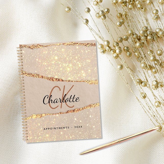 Rose gold glitter agate marble monogram 2021 planner (Creator Uploaded)