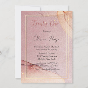 Rose Gold Glitter Alcohol Ink 21st Birthday Party Invitation