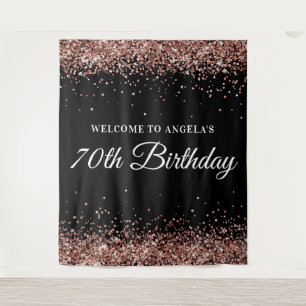 Rose Gold Glitter and Black 70th Birthday Welcome Tapestry