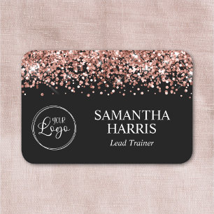 Rose Gold Glitter and Black Logo Name Tag