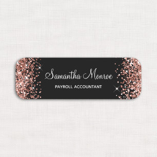 Rose Gold Glitter and Black Name Tag