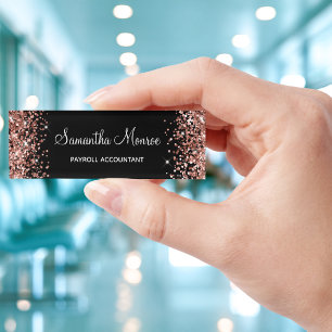 Rose Gold Glitter and Black Name Tag