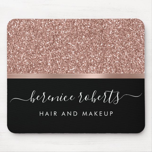 Rose Gold Glitter and Black Personalised Mouse Pad (Front)