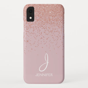 Rose Gold Glitter and Blush Pink Monogrammed iPhone XR Case