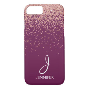 Rose Gold Glitter and Burgundy Monogrammed iPhone 8/7 Case