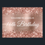 Rose Gold Glitter and Foil 16th Birthday Welcome Poster<br><div class="desc">Create your own 16th birthday party celebration welcome sign 24x18 poster for your friend. I have some other milestone birthdays available, but can answer creator requests here in the system. The background features a faux sparkly rose gold glitter with a rose gold and blush pink brushed metal ombre foil digital...</div>
