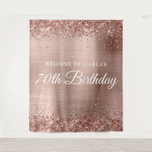 Rose Gold Glitter and Foil 70th Birthday Welcome Tapestry