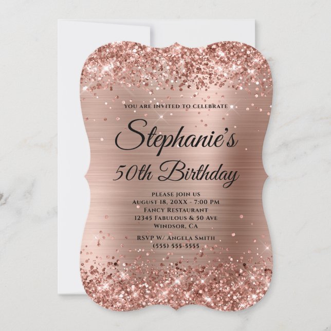 Rose Gold Glitter and Foil Fancy Monogrammed Invitation (Front)