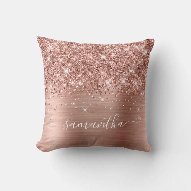 Rose Gold Glitter and Foil Girly Signature Cushion (Front)