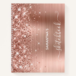 Rose Gold Glitter and Foil Girly Sketchbook Notebook