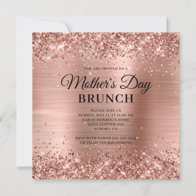Rose Gold Glitter and Foil Mother's Day Brunch Invitation (Front)