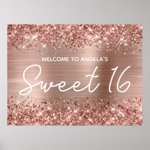 Rose Gold Glitter and Foil Sweet 16 Welcome Poster