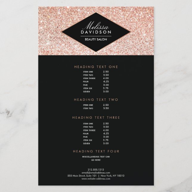Rose Gold Glitter and Glamour Beauty Salon Flyer (Front)