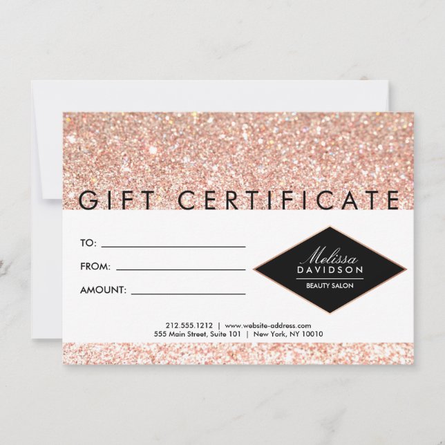 Rose Gold Glitter and Glamour Gift Certificate (Front)