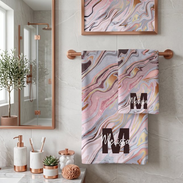 Rose gold glitter and marble bath towel set (Creator Uploaded)