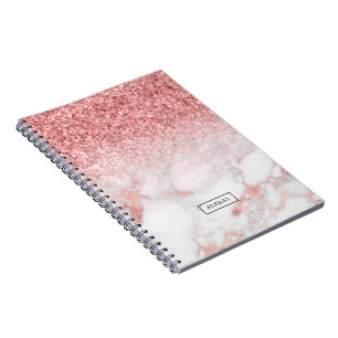 Rose-gold glitter and marble ombre notebook
