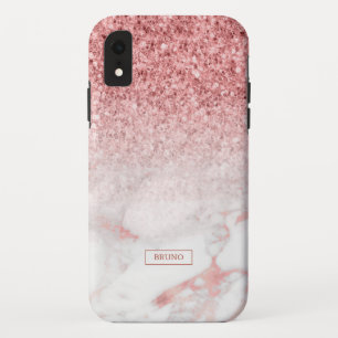 Rose-gold glitter and marble ombre trendy design iPhone XR case