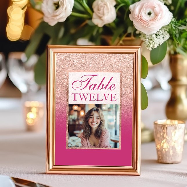 Rose Gold Glitter and Pink Ombre Sweet 16 Table Number (Rose Gold Glitter and Pink Ombre Sweet 16 Table Number)