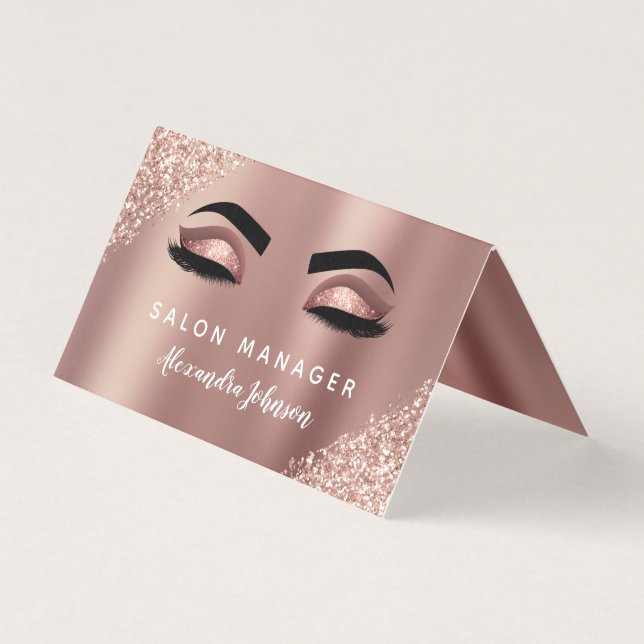 Rose Gold Glitter and Sparkle Eyelash Extension Business Card (Front)