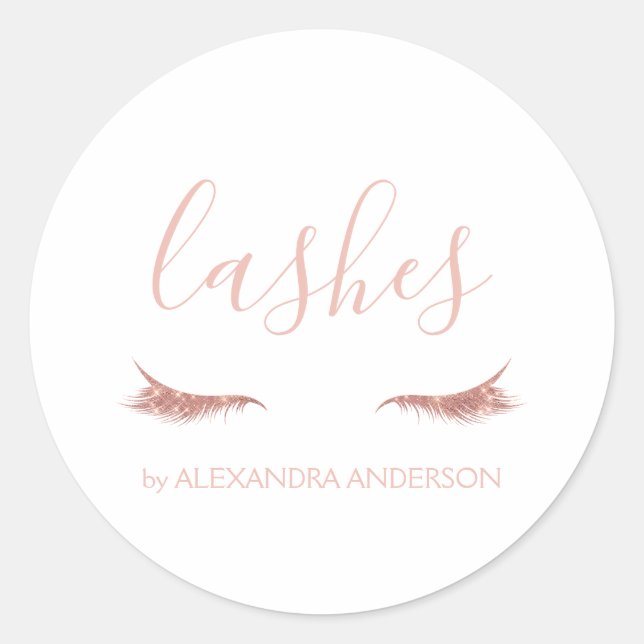 Rose Gold Glitter and Sparkle Eyelash Extension Classic Round Sticker (Front)