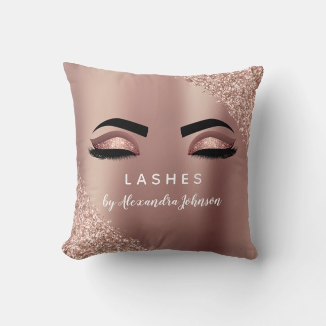 Rose Gold Glitter and Sparkle Eyelash Extension Cushion (Front)