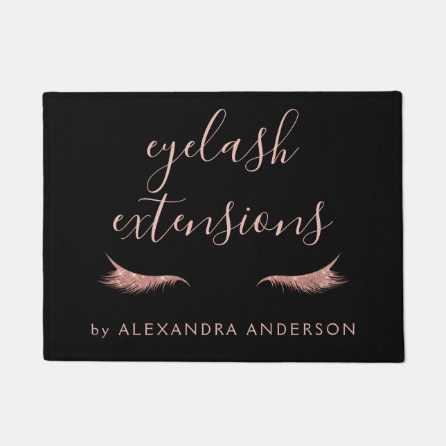 Rose Gold Glitter and Sparkle Eyelash Extension Doormat (Front)