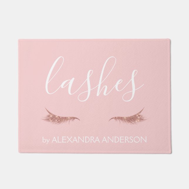 Rose Gold Glitter and Sparkle Eyelash Extension Doormat (Front)