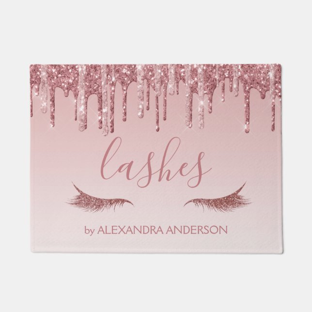 Rose Gold Glitter and Sparkle Eyelash Extension Doormat (Front)