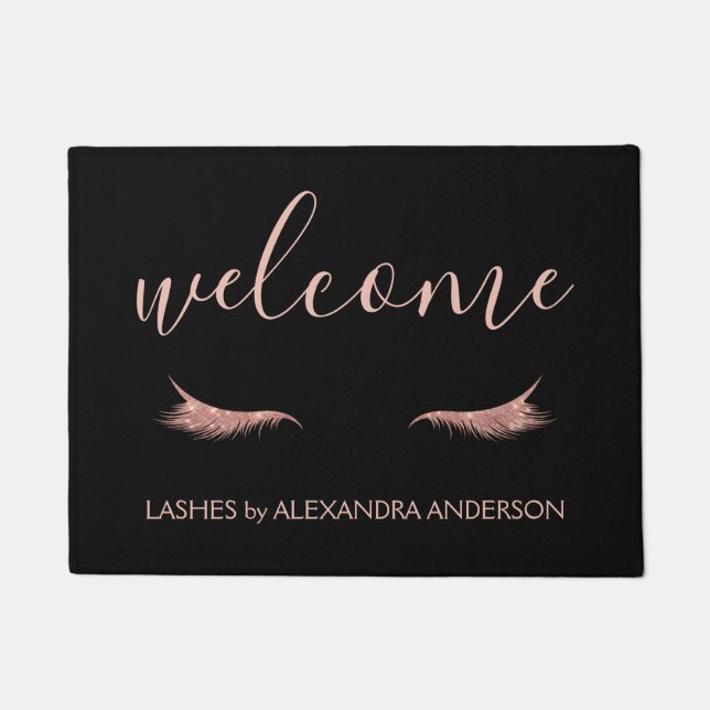 Rose Gold Glitter and Sparkle Eyelash Extension Doormat (Front)