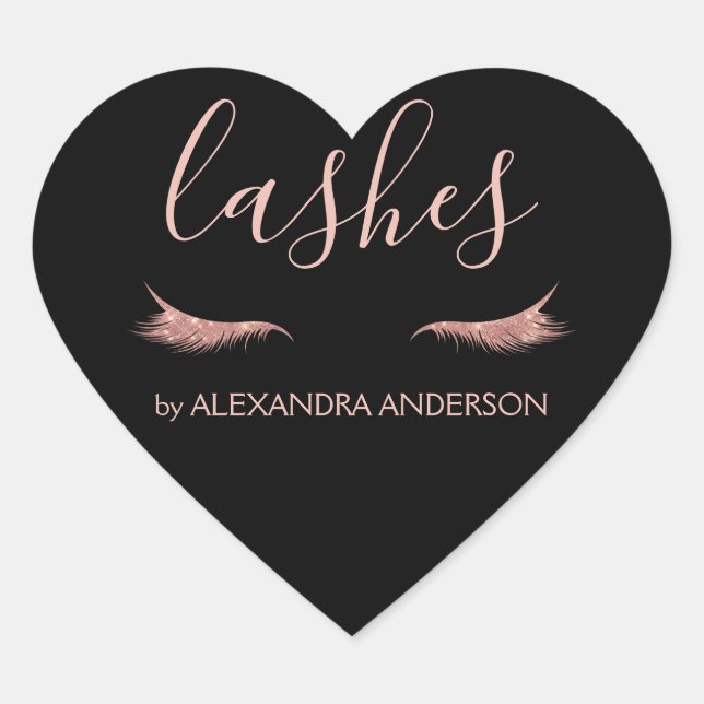 Rose Gold Glitter and Sparkle Eyelash Extension Heart Sticker (Front)